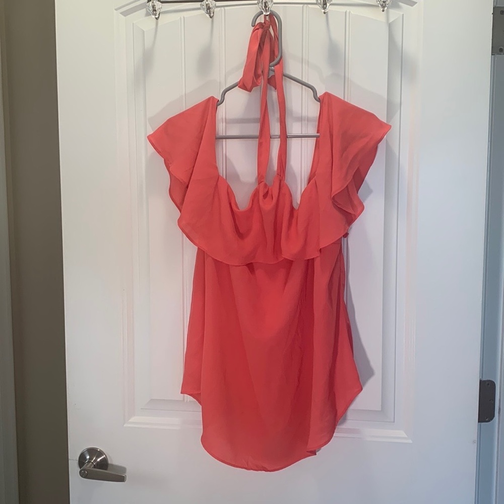 Coral short sleeve off the shoulder blouse